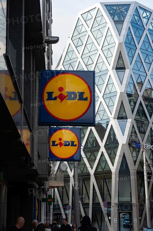 Sofia, Bulgaria. April 6th 2019 Sign for Liddle Supermarket close to the European Parliament building in Sofia, Bulgaria