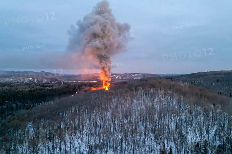 House fire in a forest area, Region of La Mauricie, Province of Quebec, Canada