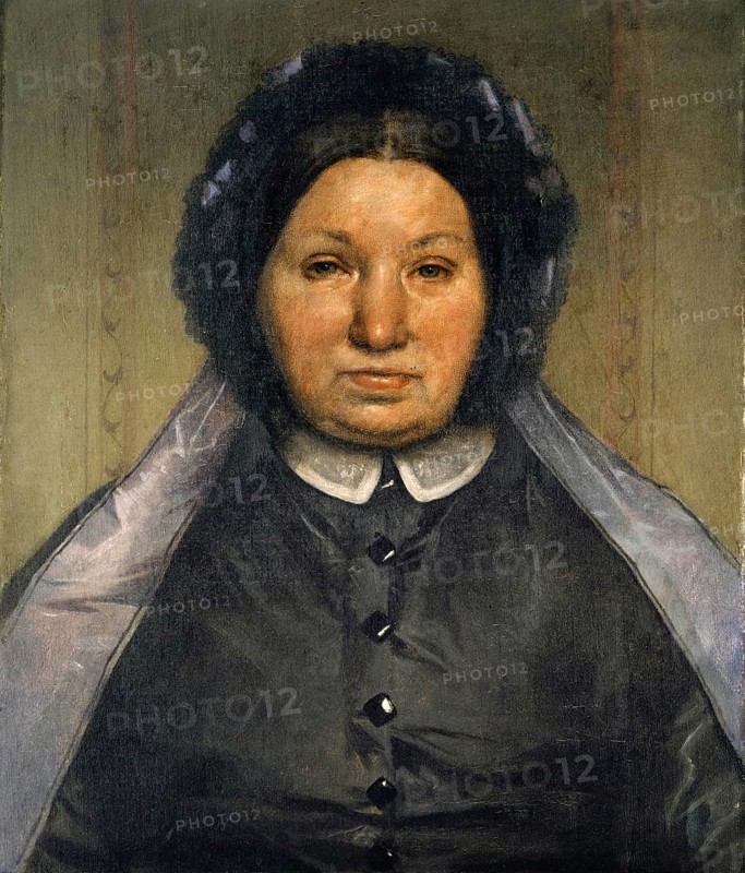 Arnold Böcklin (born 16 October 1827, died January 1901), Swiss painter, draughtsman, graphic artist and sculptor of Symbolism: portrait of Sibylla Müller-Kleyling (1867), Painting, Reproduction of the painting, Work of art, Historical, A woman in historical dress with headdress and serious expression