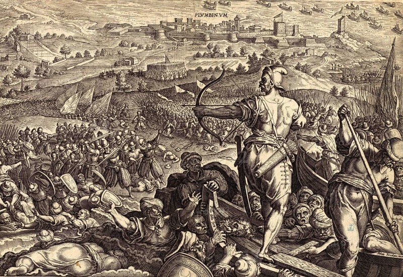 History of the Medici, Battle of Piombino, a historic event from the 16th century. The scene shows the battle between Ottoman troops and the defenders of Piombino