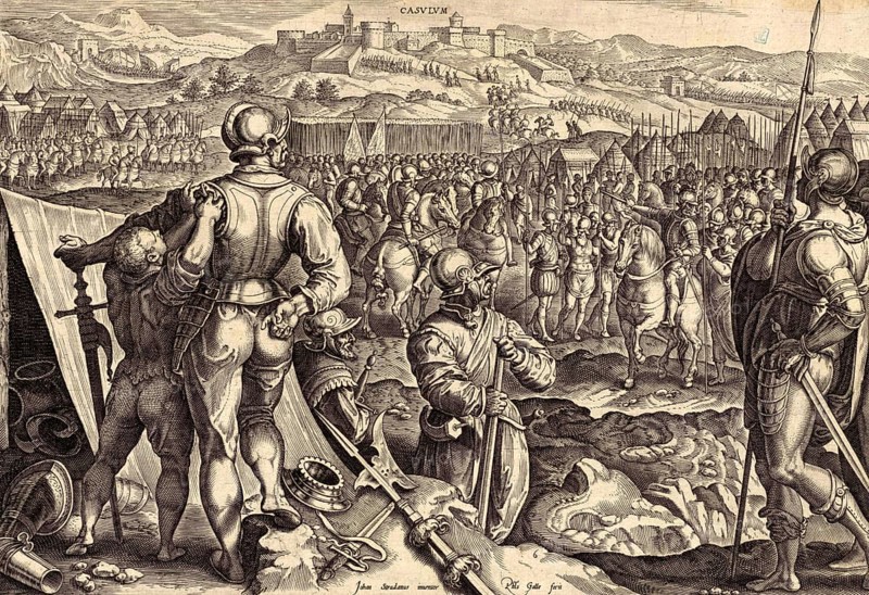 History of the Medici, The capture of Casole d'Elsa by the Medici troops (Florence) in 1478, In the foreground on the left is a soldier putting on his armour with the help of his servant, while another soldier in the centre is loading his musket. The besieged town (Casole d'Elsa) and an army camp can be seen in the background