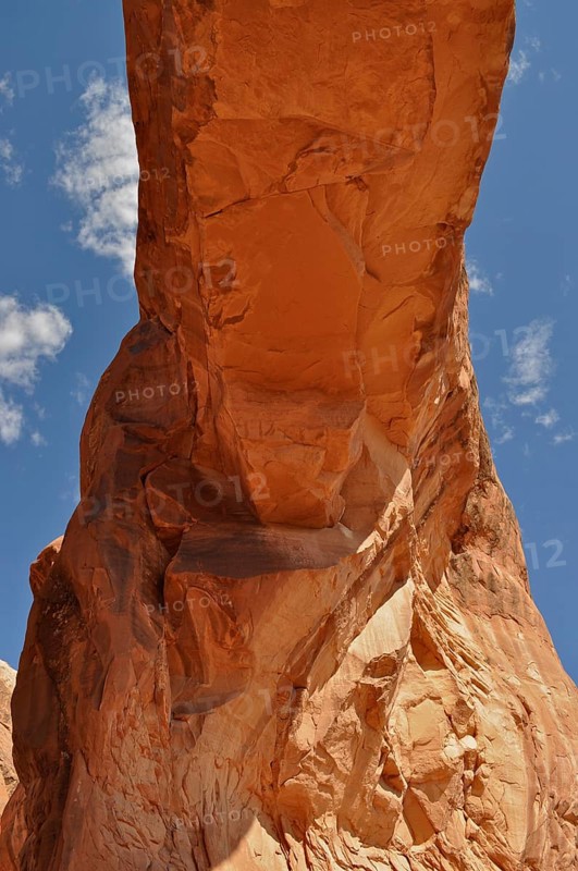 Close-up of Pine Tree Arch, a sandstone bridge, against a blue sky, Arches National Park, Utah, USA