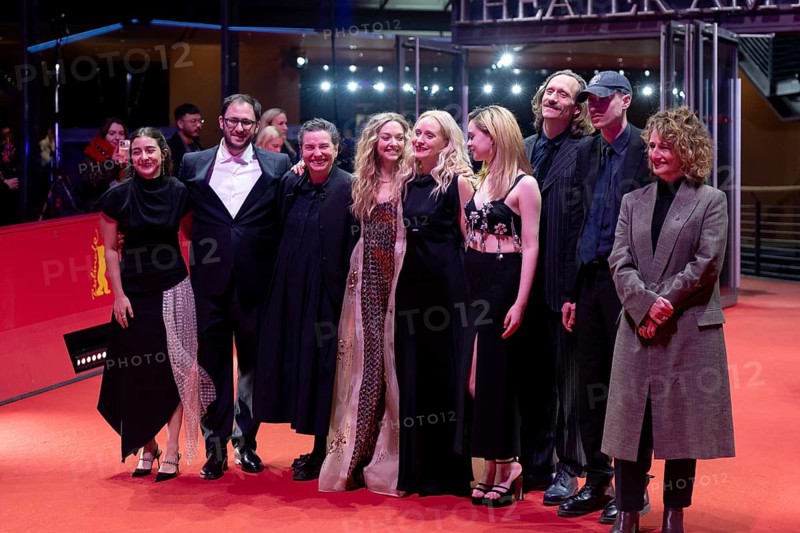 Maddie Browning, Andrew Morrison, Klaudia Smeija, Amanda Seyfried, Mona Fastvold, Viola Prettejohn, Joel Grip, Daniel Blumberg and Tricia Tuttle (Artistic Director of the Berlinale) on the red carpet at the premiere of the Berlinale film The Testament Of Ann Lee at the Berlin Theatre at Potsdamer Platz on 19.02.2026. The 76th Berlin International Film Festival will take place from 12 to 22 February 2026