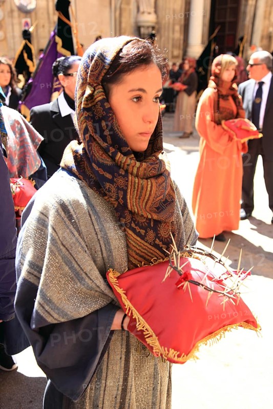 Sicily, Trapani, associations and groups accompany the La Processione dei Misteri mystery procession through the old town on Good Friday