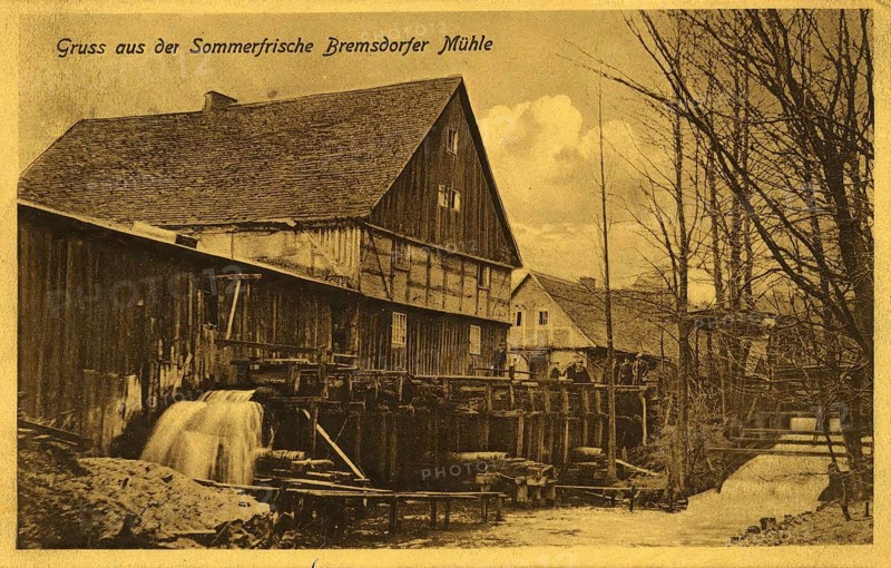 Historical postcard around 1900, summer holidays Bremsdorfer Mühle, Oder-Spree district, Brandenburg, Germany, reproduction of a postcard, historical
