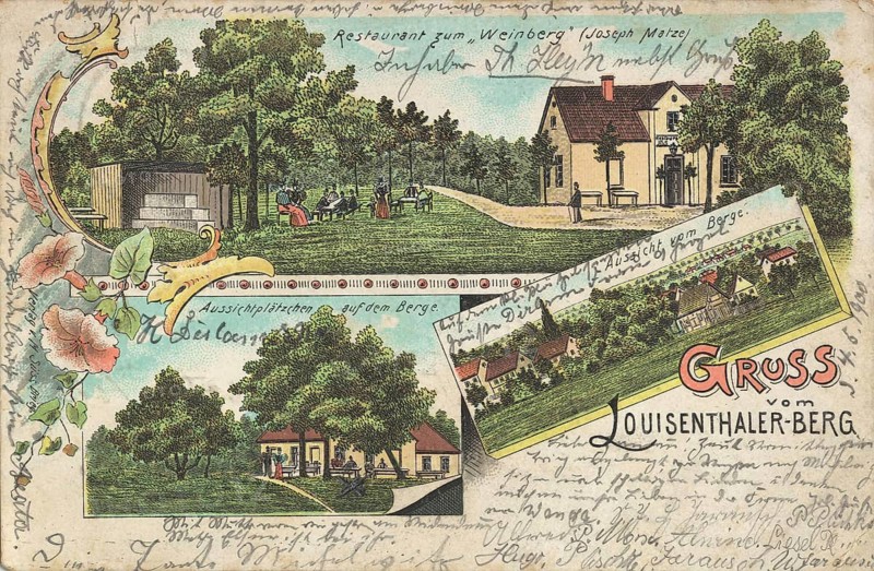 Historical postcard around 1900, greetings from Louisenthaler-Berg, various views around Louisenthaler-Berg, Brieg, today Brzeg, city in southwestern Poland in the Opole Voivodeship, reproduction of a postcard, historical