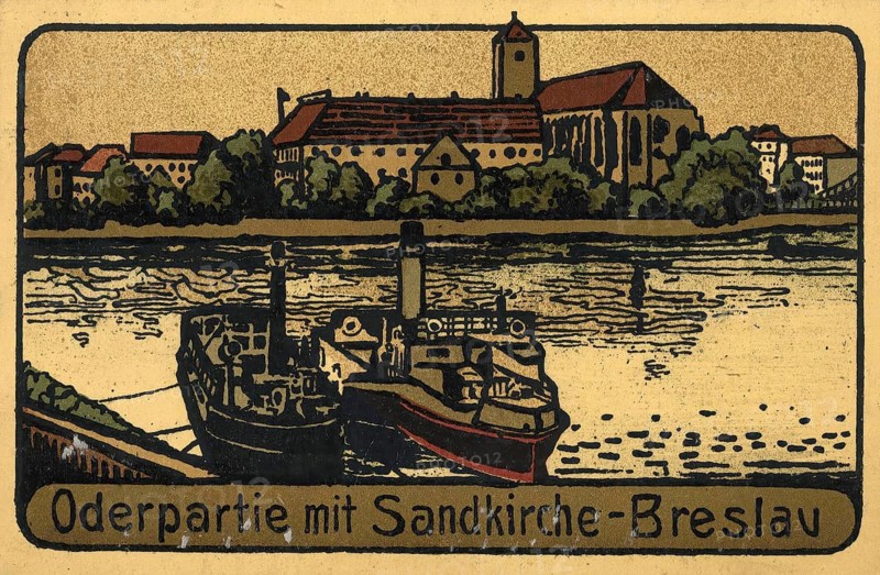 Historical postcard around 1900, Breslau, Oder with sand church, today Wroclaw, Lower Silesia, Poland, reproduction of a postcard, historical