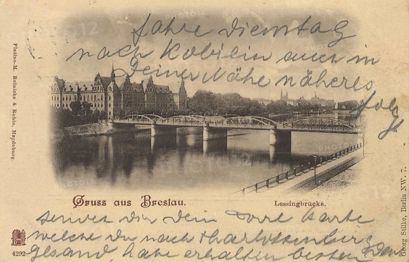 Historical postcard around 1900, The Lessing Bridge in Breslau, today Wroclaw, Lower Silesia, Poland, reproduction of a postcard, historical