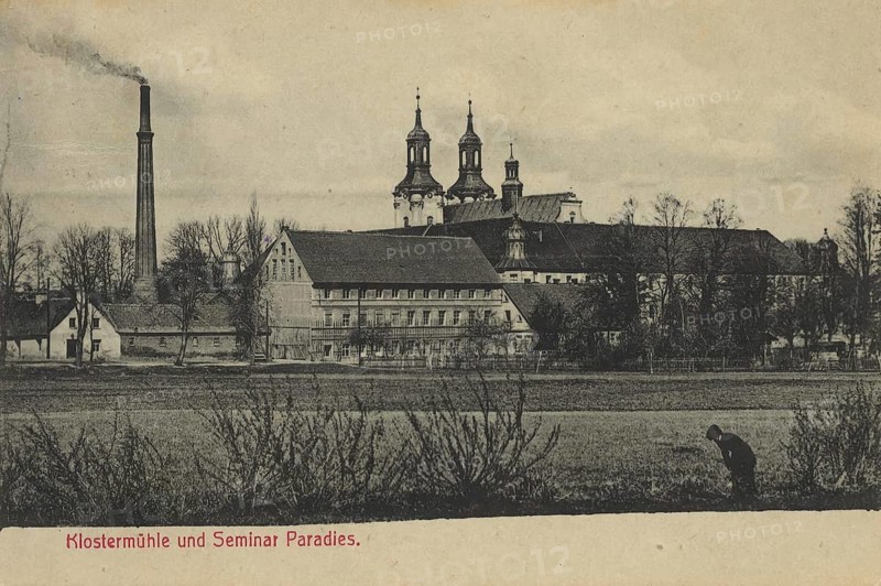 Historical postcard around 1900, Klostermühle und Seminar Paradies, Cistercian monastery paradise, today Goscikowo, Silesia region, Poland, reproduction of a postcard, historical