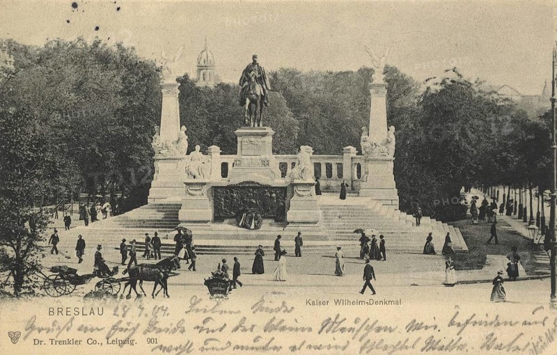 Historical postcard around 1900, Kaiser Wilhelm monument in Breslau, today Wroclaw, Lower Silesia, Poland, reproduction of a postcard, historical