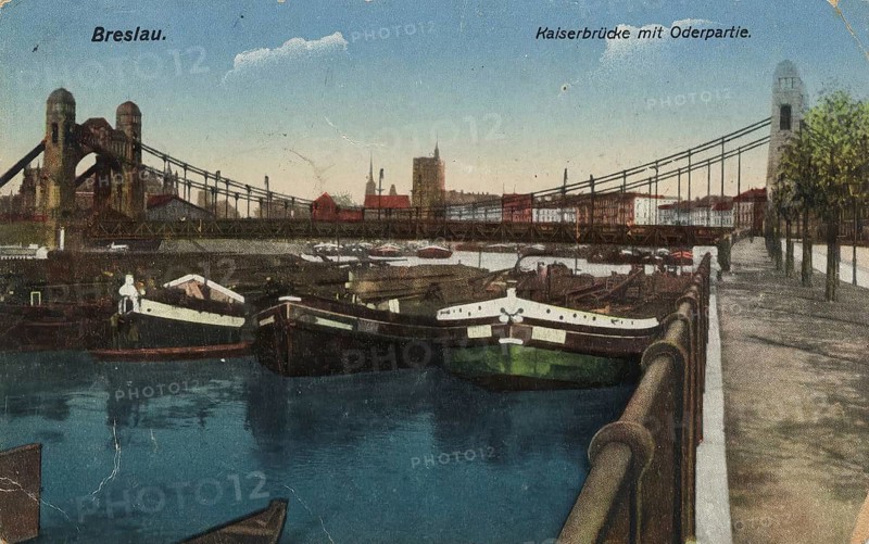 Historical postcard around 1900, Kaiserbrücke and Oder in Breslau, today Wroclaw, Lower Silesia, Poland, reproduction of a postcard, historical
