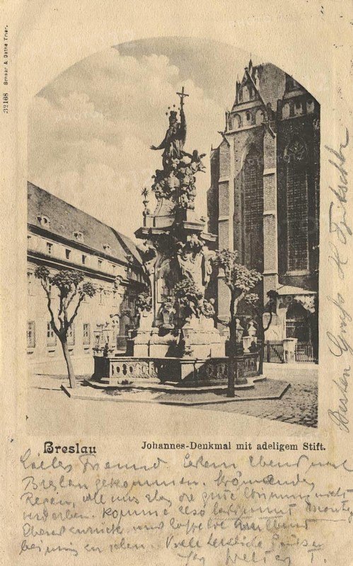 Historical postcard around 1900, St. John's monument with noble monastery in Breslau, today Wroclaw, Lower Silesia, Poland, reproduction of a postcard, historical