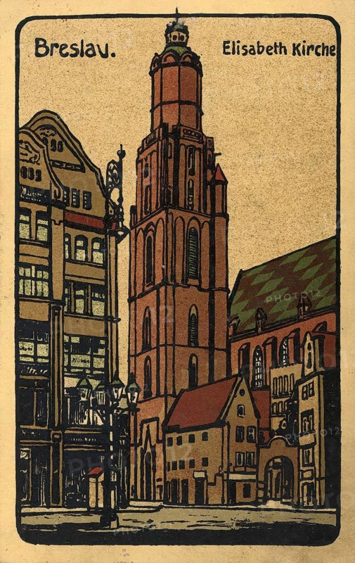 Historical postcard around 1900, Elisabeth church in Breslau, today Wroclaw, Lower Silesia, Poland, reproduction of a postcard, historical