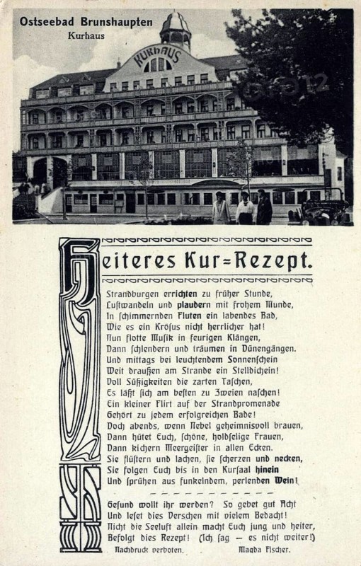 Historic postcard around 1900, Baltic resort Brunshaupten i.M., spa hotel, historic town on the Mecklenburg Baltic Sea coast, which merged with Arendsee and Fulgen in 1937 to form today's Baltic resort Kühlungsborn, Mecklenburg-Western Pomerania, Germany, reproduction of a postcard, historic