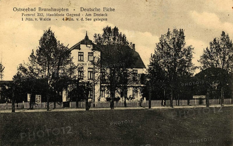 Historic postcard around 1900, Baltic resort Brunshaupten i.M, Deutsche Eiche, historic place on the Mecklenburg Baltic Sea coast, which merged with Arendsee and Fulgen in 1937 to form today's Baltic Sea resort of Kühlungsborn, Mecklenburg-Western Pomerania, Germany, reproduction of a postcard, historic