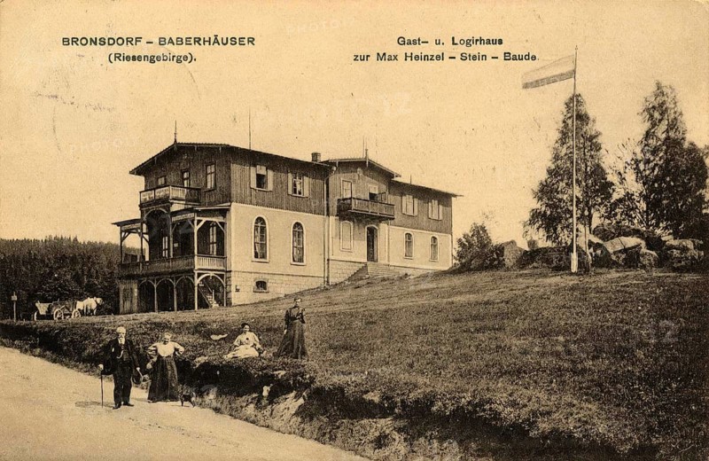 Historical postcard around 1900, Bronsdorf - Baberhäuser, Krkonoše Mountains, places in the Krkonoše Mountains near Krummhübe, today Karpacz, Poland, reproduction of a postcard, historical