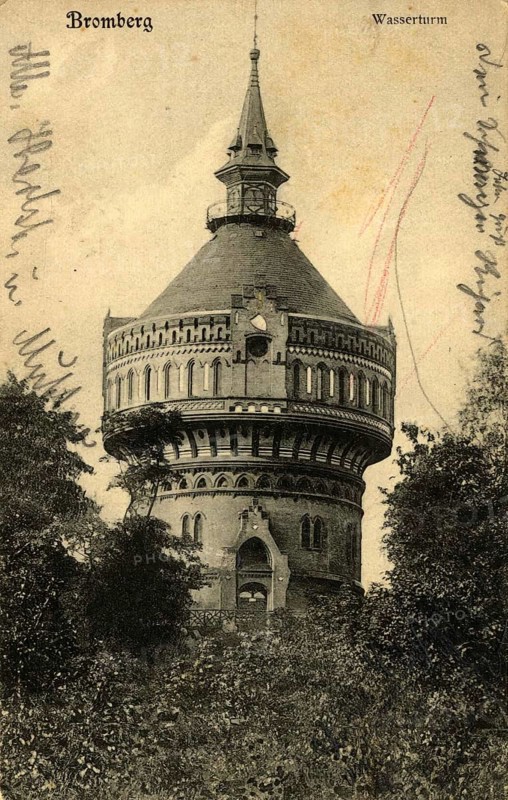 Historical postcard around 1900, Bromberg, water tower, today Bydgoszcz, in the Polish Kujawsko-Pomorskie Voivodeship, Poland, reproduction of a postcard, historical