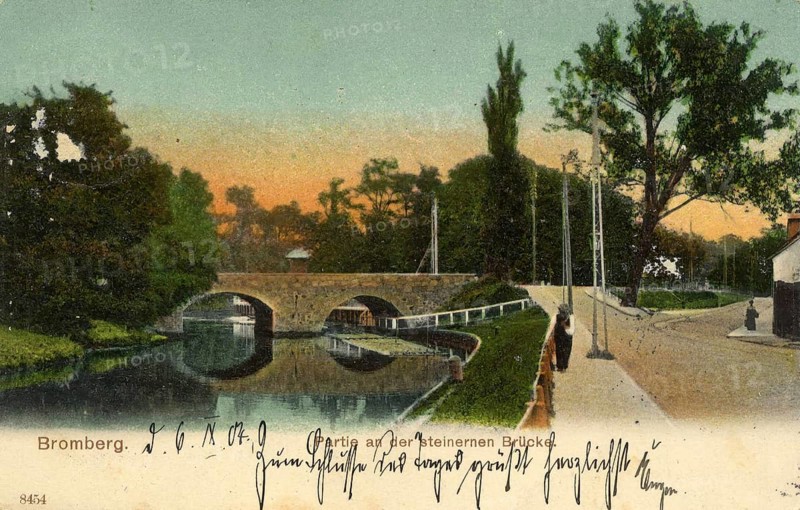 Historical postcard around 1900, Bromberg, Stone Bridge, today Bydgoszcz, in the Polish Kujawsko-Pomeranian Voivodeship, Poland, reproduction of a postcard, historical