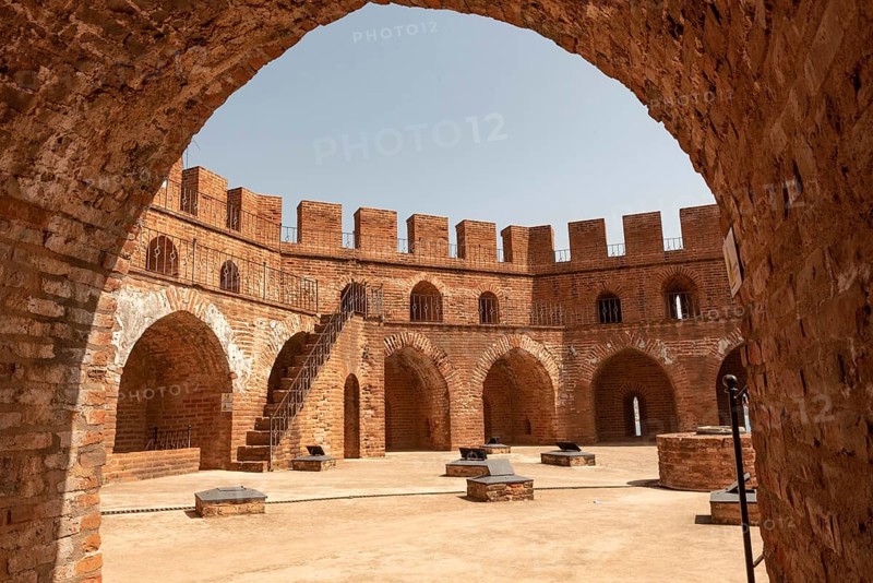 Alanya, Turkey. April 7th 2021 Interior view of the Kizi Kule or Red Tower battlements and historic ancient castle walls, Alanya Harbour, on the Turkish Mediterranean, Turkey