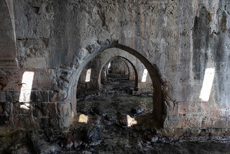 Alanya, Turkey. April 7th 2021 The vaulted stone arches of the Seljuck era shipyard now a museum beside the harbour of Alanya on the Turkish Mediterranean coast