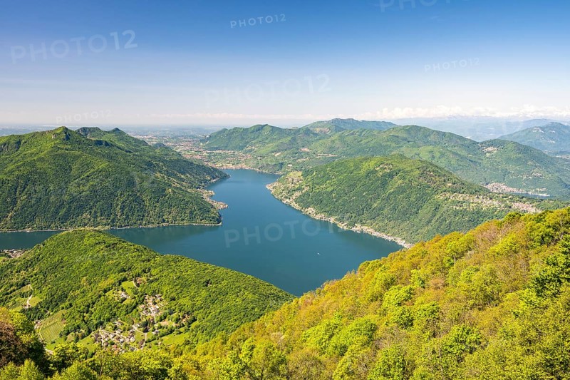 View of Lake Lugano from Mount Sighignola, Balcone Svizzero, Tessin, Switzerland