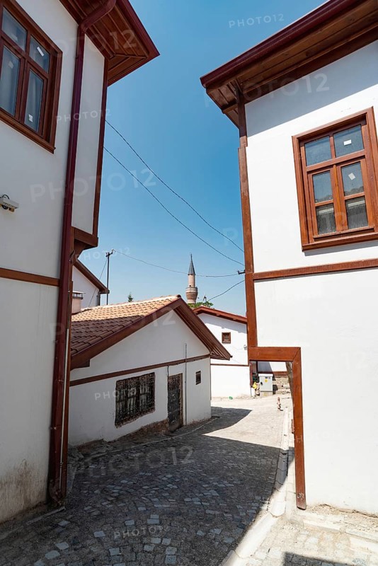 Ankara, Turkey. June 6th 2022 Restored old houses inside the city walls of Ankara castle, the old town fortification of the Turkish capital, central Anatolia, Turkey