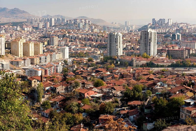 Ankara, Turkey. November 17th 2020 Panoramic view of modern houses, apartment blocks and traditional buildings in the Turkish capital city of Ankara