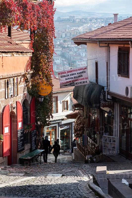 Ankara, Turkey. November 25th 2020 The cobbled old streets of the old town inside Ankara Castle, Turkey