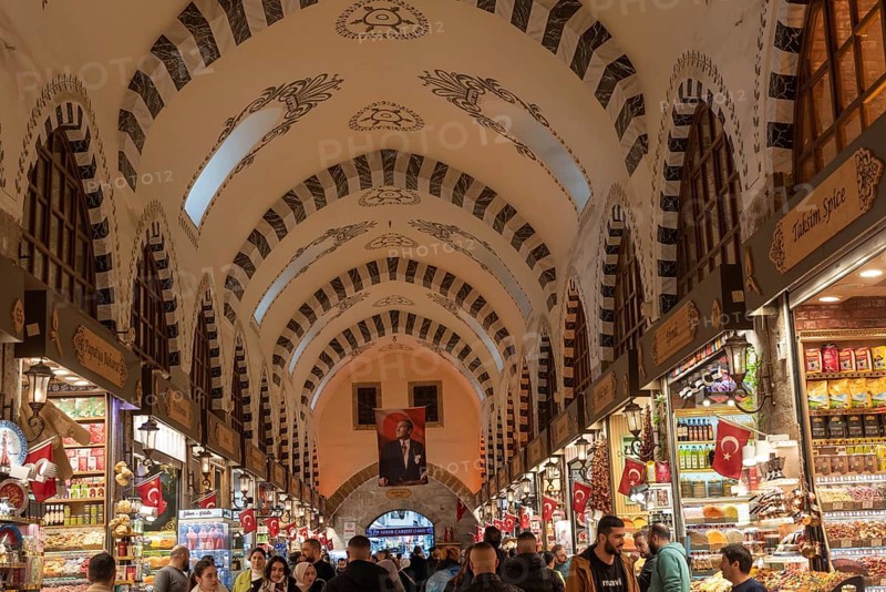 Istanbul, Turkey 8th January 2025. The restored vaulted interior of the Istanbul Spice Bazaar, known as the Egyptian Bazaar, one of the largest historical covered markets in Istanbul, second only to the famous Grand Bazaar