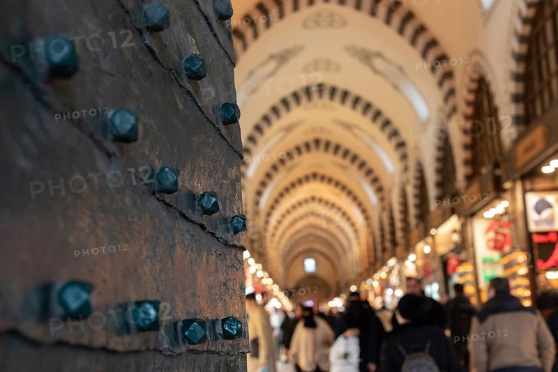 Istanbul, Turkey 8th January 2025 The ancient studded wooden door at the entrance to the Istanbul Spice Bazaar otherwise known as the Egyptian Bazaar, Turkey