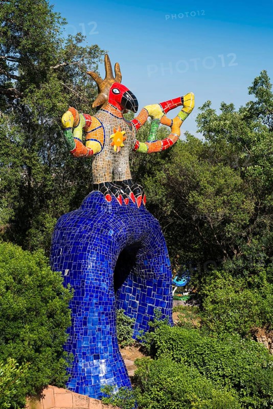 Colourful sculptures made of glass and mirrors, Giardino dei Tarocchi, Garden of Tarot, by Niki de Saint Phalle, near Capalbio, Province of Grosseto, Tuscany, Italy