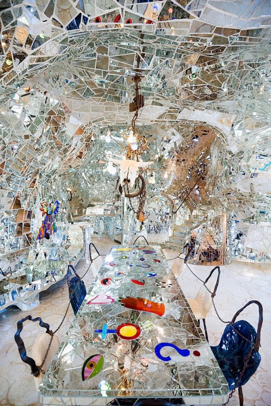 Living room made of glass and mirrors, Giardino dei Tarocchi, Tarot Garden, by Niki de Saint Phalle, near Capalbio, Province of Grosseto, Tuscany, Italy