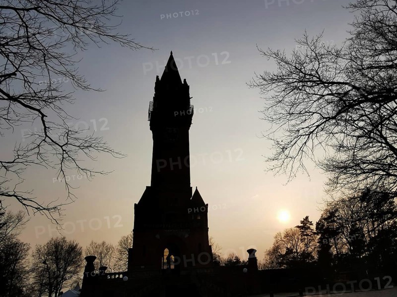 Silhouette of Grunewald Tower against an evening sky at sunset, Grunewald, Berlin