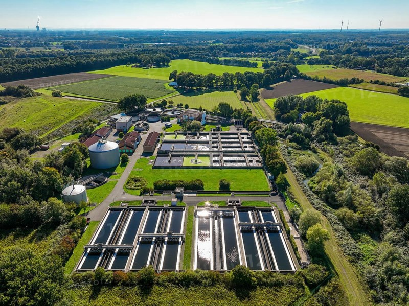 Datteln, North Rhine-Westphalia, Germany - Wastewater treatment at the Datteln sewage treatment plant, KLA Dattelner Mühlenbach, right Dattelner Mühlenbach