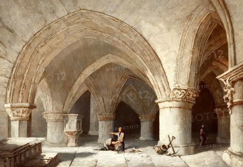 The Crypt of Glasgow Cathedral, or High Kirk of Glasgow or St Kentigern's or St Mungo's Cathedral, Glasgow, Scotland, 19th century
