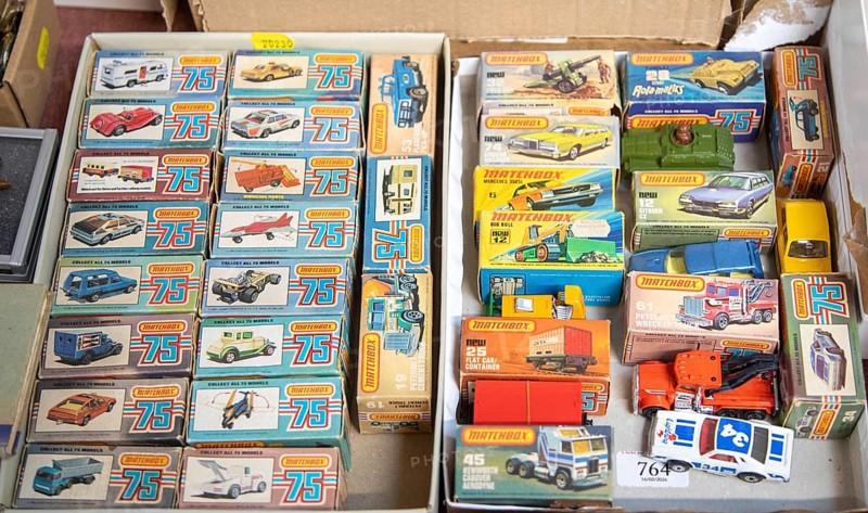 Collection of vintage Matchbox 75 Series die-cast models in their original 'L-Style' and 'K-Style' boxes, UK