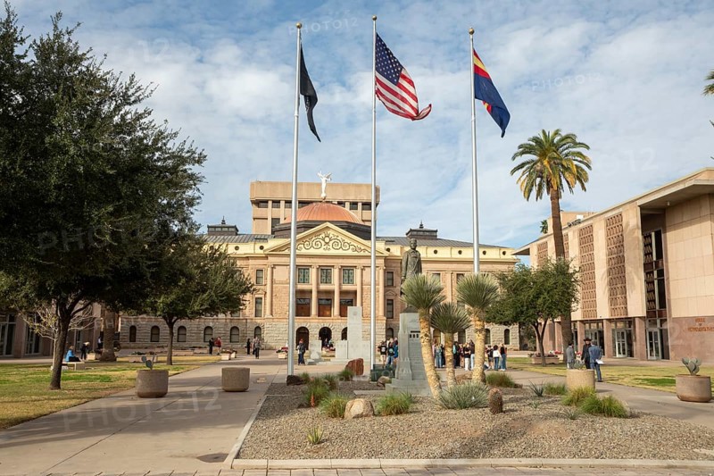 Phoenix, Arizona - The Arizona State Capitol complex. The main building, the former state capitol, is now a museum. The building at right is the current House of Representatives building