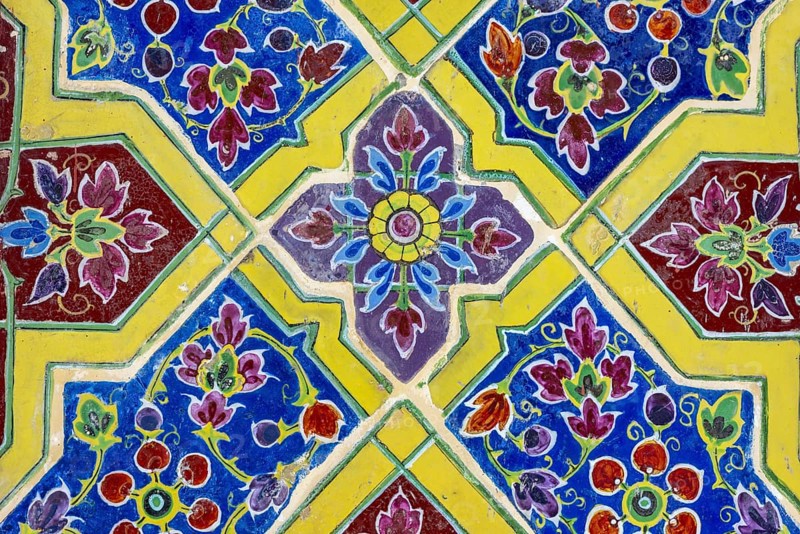 Coloured Bencharong ceramic tiles, circular gallery (Phra Rabieng) around the central chedi, Wat Ratchabophit (full name Wat Ratchabophit Sathit-Mahasimaram Ratcha Wora Maha Viharn), Buddhist temple, Wat, Phra Nakhon district, Bangkok, Thailand