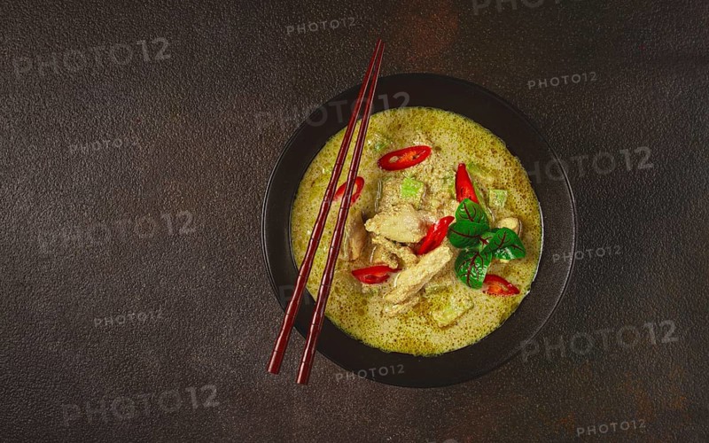 Green curry with chicken, traditional Thai cuisine, Asian food, homemade, no people