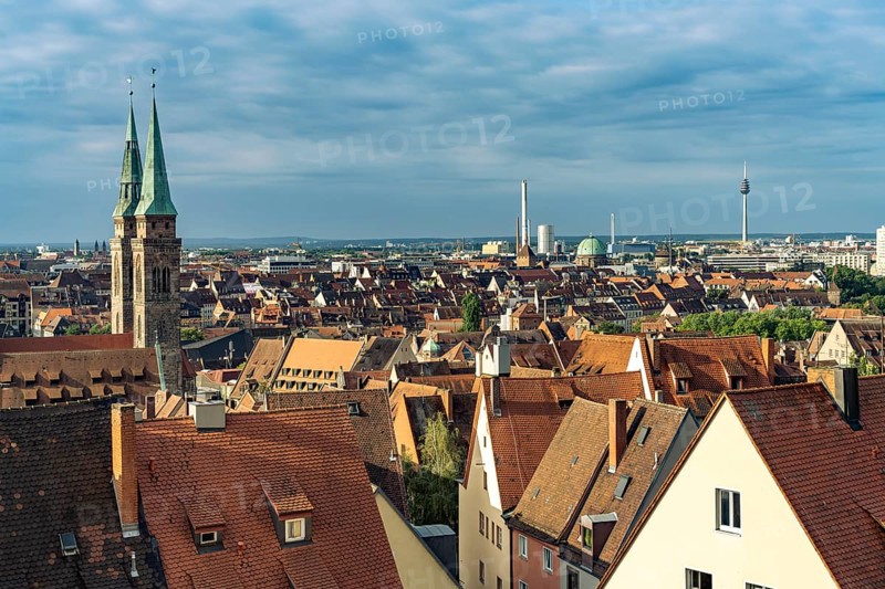 View over the rooftops of the old town and St. Sebaldus Church in Nuremberg, Bavaria, Germany