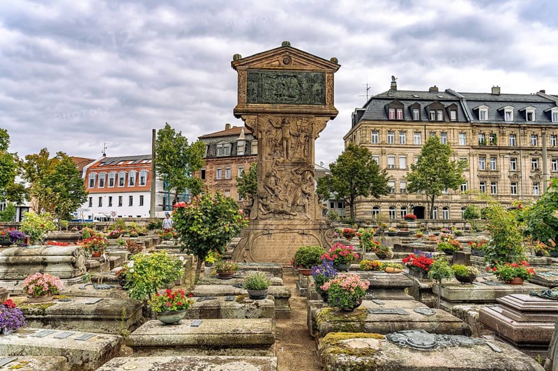 The medieval St. John's Cemetery with the Stele of Wolfgang Münzer in Nuremberg, Bavaria, Germany