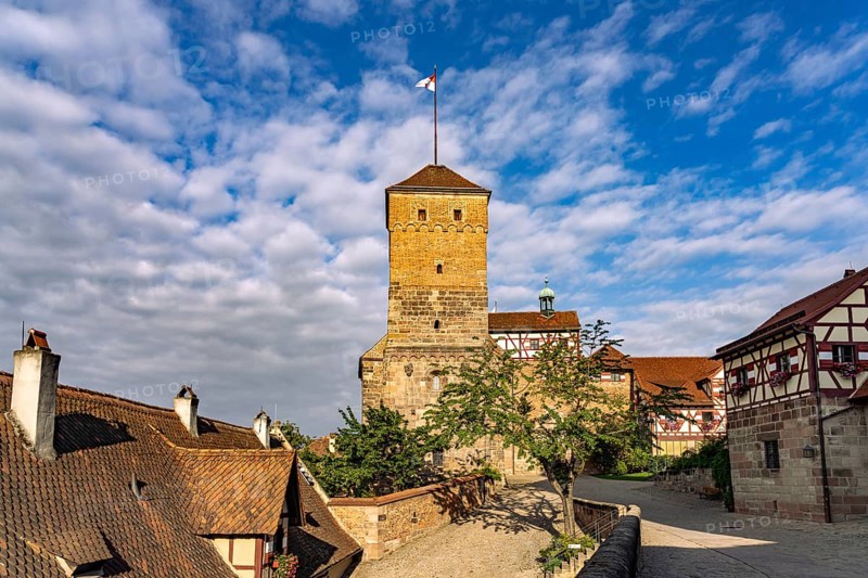 Castle yard and Heidenturm of Nuremberg Castle in Nuremberg, Bavaria, Germany