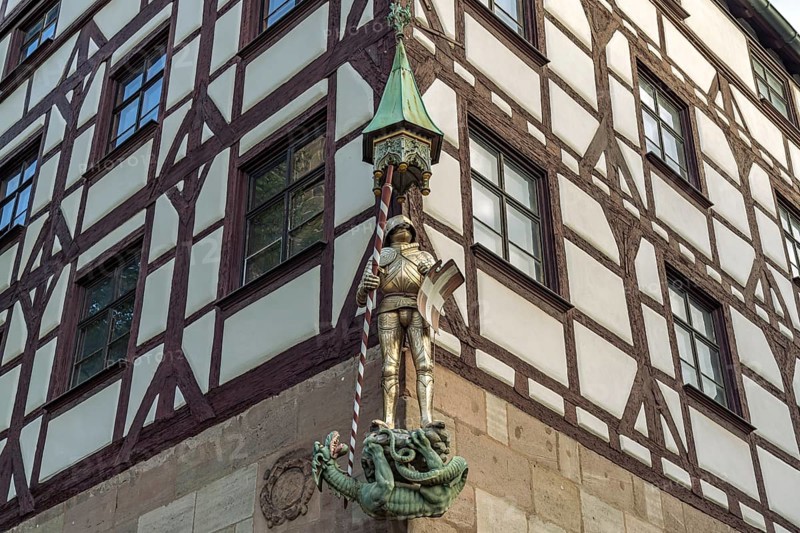 Statue of Saint George at Pilate's House in Nuremberg, Bavaria, Germany
