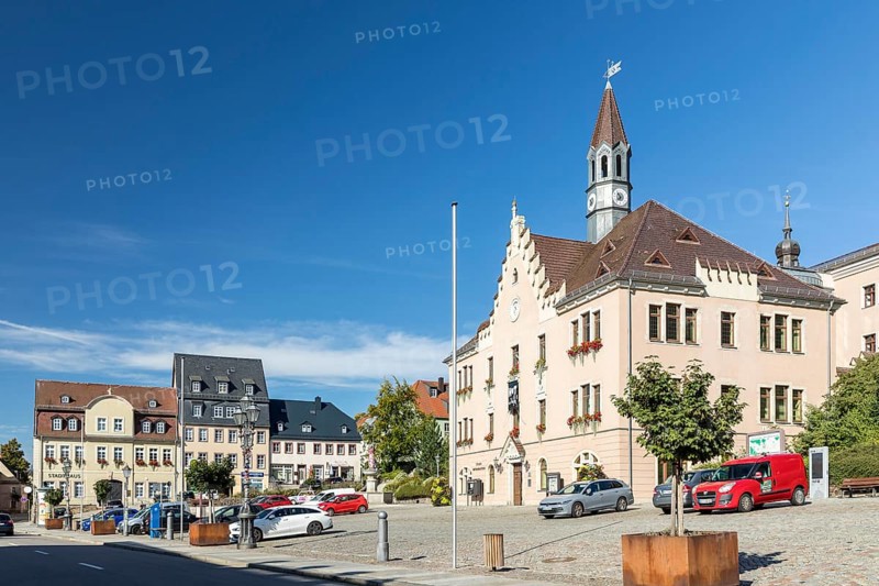 Town Hall on the Old Market Square in Hohenstein-Ernstthal, Saxony, Germany