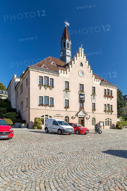 Town Hall on the Old Market Square in Hohenstein-Ernstthal, Saxony, Germany