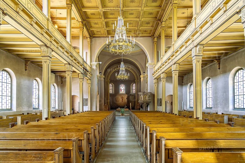 Interior of the Lutheran Church of the Redeemer in the Bad Kissingen State Bath, Lower Franconia, Bavaria, Germany