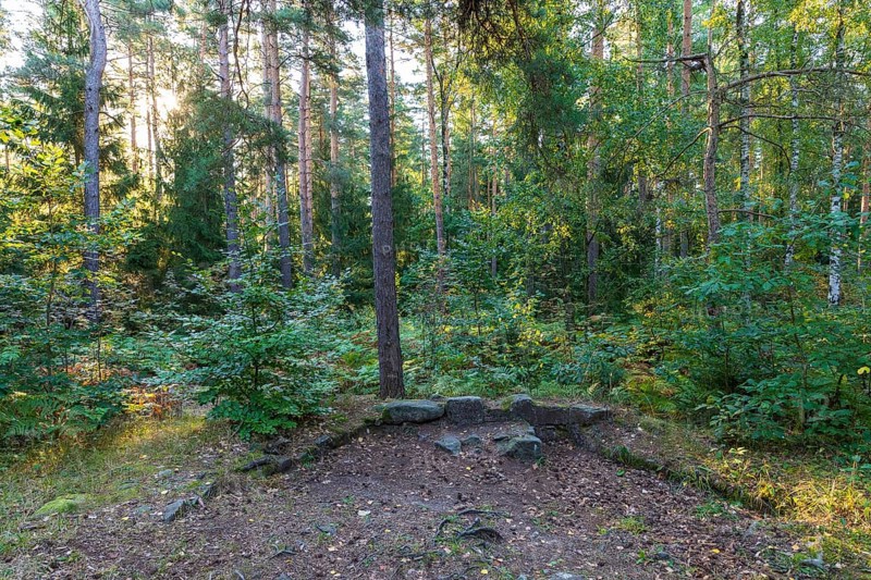 Remains of the foundations of St. Catherine's Chapel on Einsiedlerstein in the Dippoldiswald Heath, Saxony, Germany