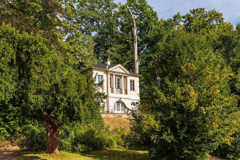 Classicist bathhouse in Reinhardtsgrimma Castle Park, Saxony, Germany