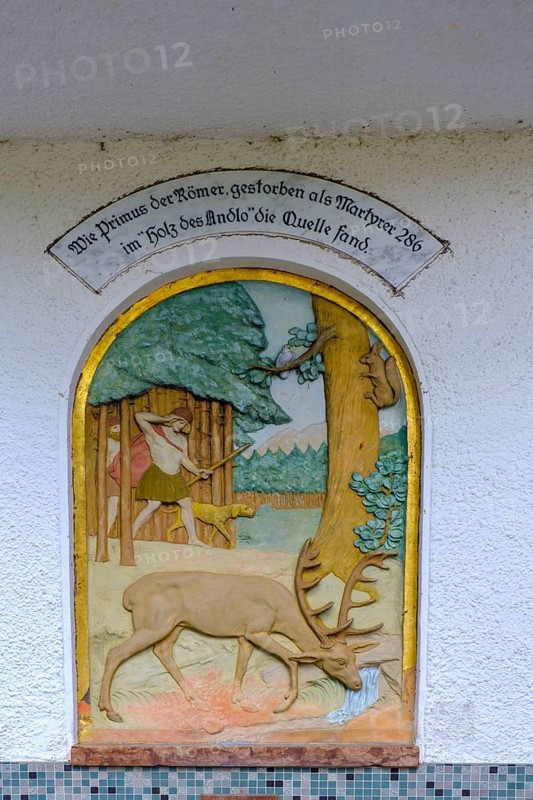 Healing spring, spring, primus spring, St. Primus, Mineralwasser, Bad Adelholzen, Chiemgau, Upper Bavaria, Bavaria, Germany