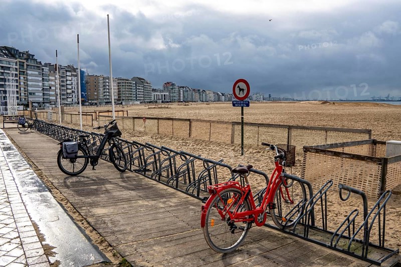 Winter break, on Zeedijk-Knokke, beach promenade in Knokke-Heist, on the North Sea beach, dreary winter day, mostly apartment buildings with rental or condominiums, high-rise buildings on the street, Belgium